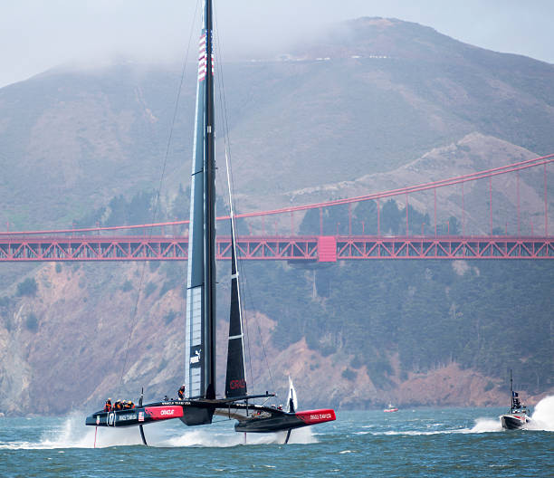 Team Oracle's 72 foot America's Cup catamaran out training stock photo
