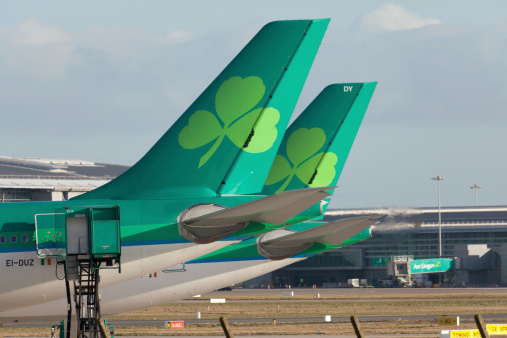Dublin, Ireland - Jan 14, 2011: Aerlingus jets which are the national carrier of Ireland.