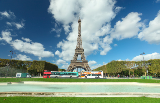 Landscape photography of The Eiffel with tourists and green Pond foreground