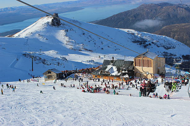 Tourists at Ski station on CERRO CATEDRAL stock photo