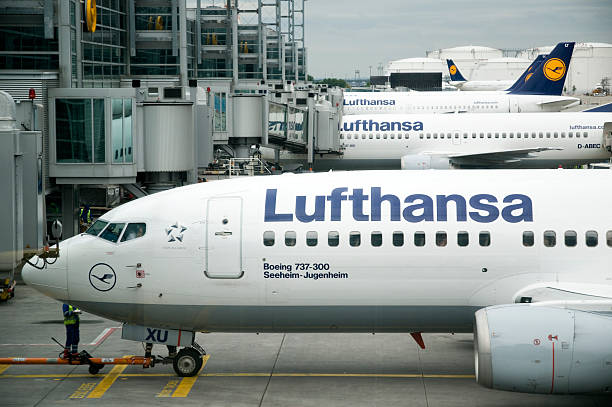 Frankfurt Airport, Germany - June 1, 2011: Lufthansa Boeing 737-300 and other Lufthansa planes at Frankfurt Airport.