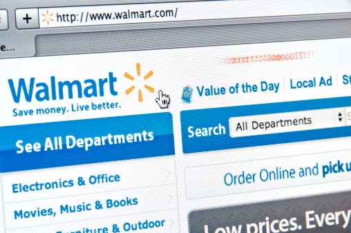 Minneapolis, Minnesota, USA - July 2, 2011: Walmart Stores Website.  A close-up view of the Walmart shopping website on a LCD monitor. Walmart is one of the largest discount retailers in the United States.