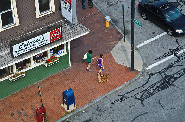 neighborhood deli ",vecindario de delicatessen" - residential district community small town america maine stock-fotos und bilder