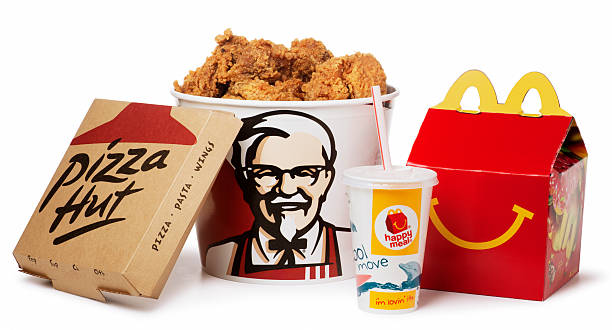 american fast food on white - happy meal stockfoto's en -beelden