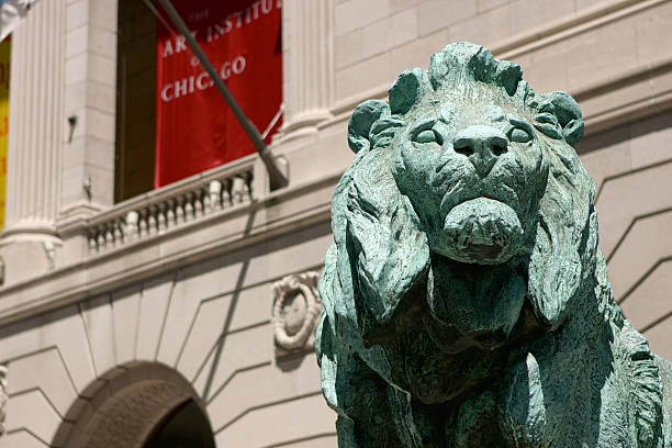 O Instituto de Artes de Chicago Lions - fotografia de stock