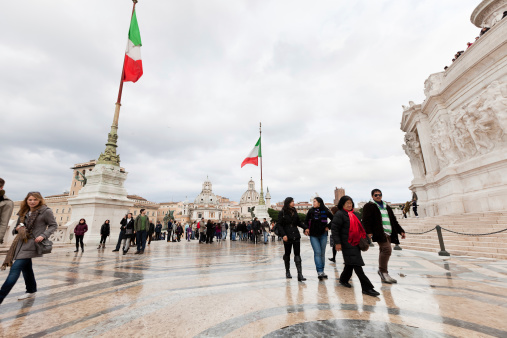 Rome, Italy - January, 6 2011: Tourists going to visit the Monument Altare della Patria ( Altar of Fatherland ) in Rome, Italy