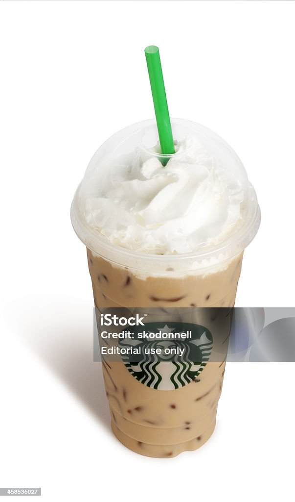 Starbucks Venti Vanille-Frappucino auf Weiß - Lizenzfrei Mitnahme-Speisen Stock-Foto