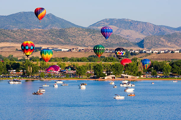 Hot Air Balloons at Chatfield Reservoir Colorado stock photo