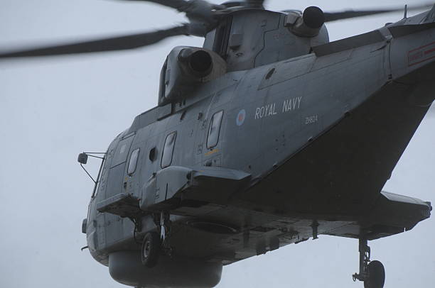 Barcelona, Spain – July 17, 2019: A closeup greyscale photograph of the detail of the two rotors of the Chinook helicopter
