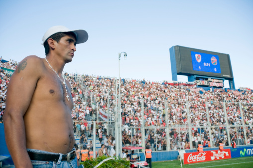 Buenos Aires, Argentina - March 30, 2008: Fanatic spectator of famous Argentinian soccer team \