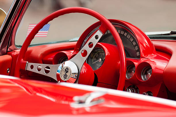 old chevrolet corvette cabriolet - collectors car dashboard odometer mode of transport imagens e fotografias de stock