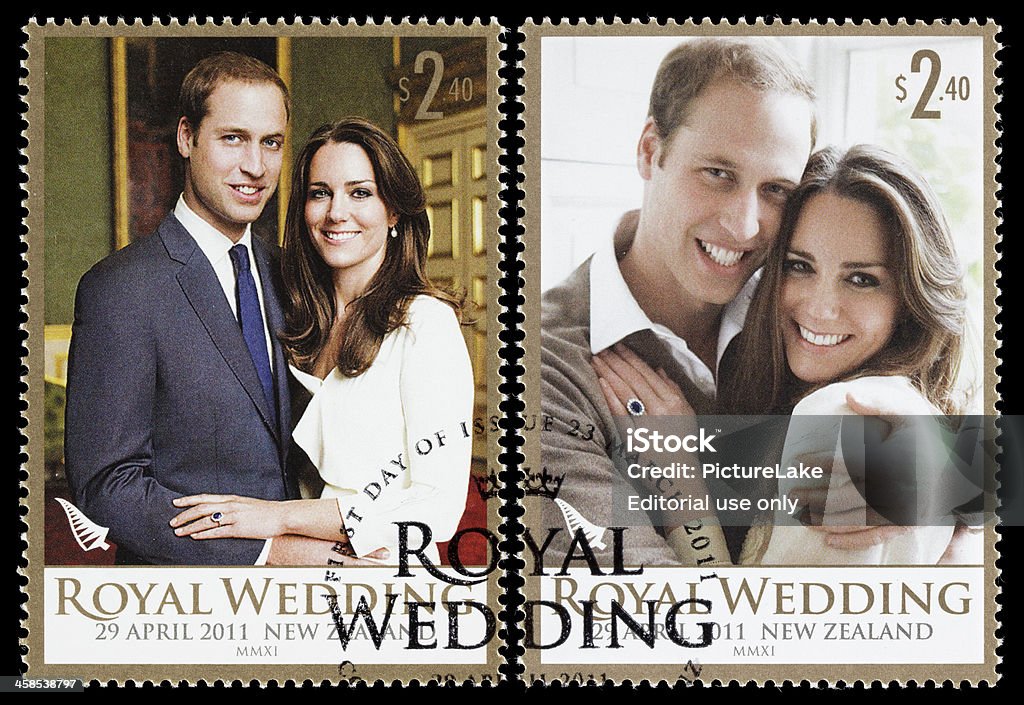 Nova Zelândia Príncipe William e Kate casamento Selos postais - Foto de stock de Princesa Catherine de Gales royalty-free