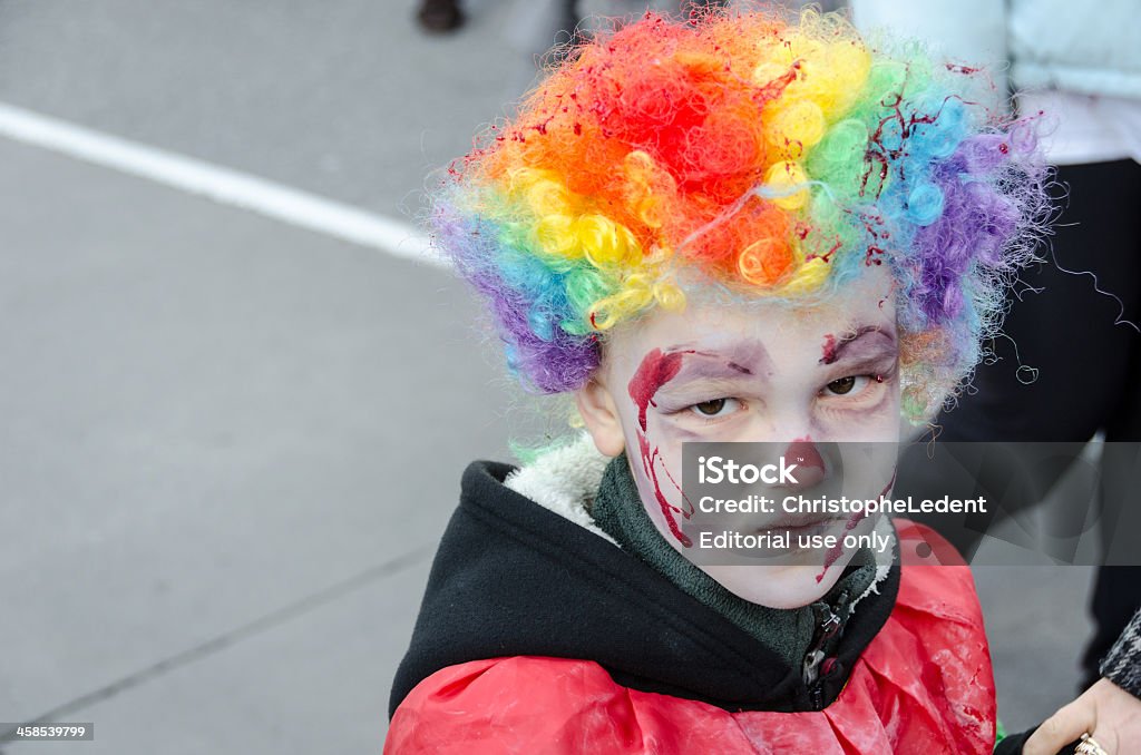 Zombie Clown Ottawa, Canada - October 27, 2013: Child dressed up as a zombie clown at the 2013 Ottawa Zombie Walk Child Stock Photo