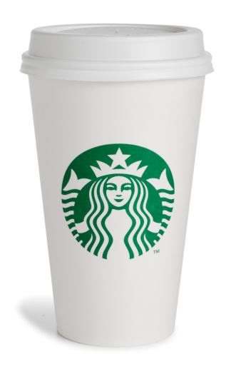 San Diego, California, United States - March 17th 2011:This is a photo taken in the studio on a white background of a white Starbucks coffee cup. Starbucks just released a new logo on March 8th 2011 to commemorate their 40th anniversary.