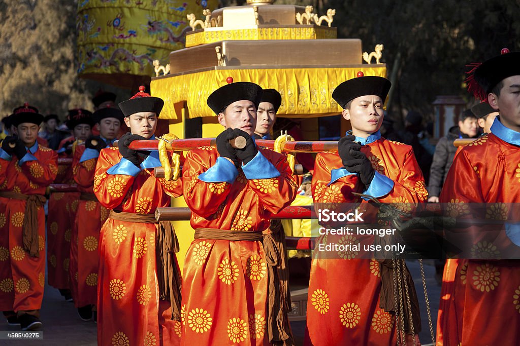 Emperor Guards carry sedan chair Beijing, China aaJanuary, 23, 2012: Emperor Guards carry sedan chair  in ceremonial performances of worship of heaven in Temple of Heaven to celebrate the Chinese New Year. Emperor Stock Photo