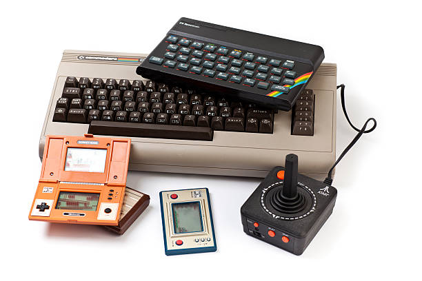 Group of retro computers and games stock photo