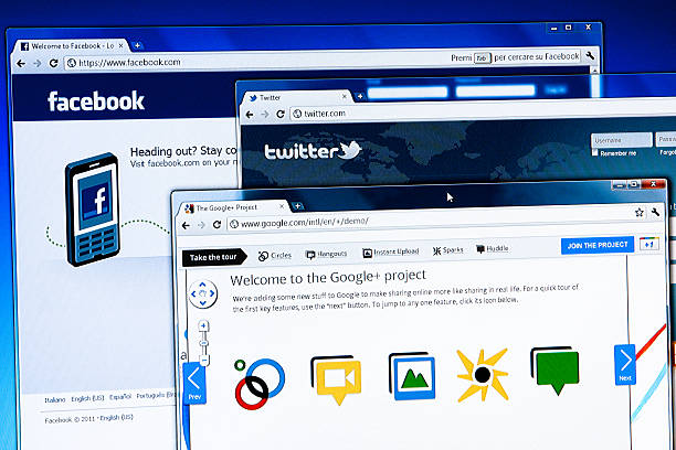 フェイスブック、twitter 、google plus 有名なソーシャルネットワークサイト - chrome google google chrome browser ストックフォトと画像