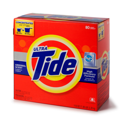San Diego, California, United States - March 17th 2011: This is a photo of a 113 oz orange cardboard box of Tide taken in the studio on a white background.
