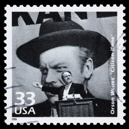 Sacramento, California, USA - March 23, 2011: A 1999 USA postage stamp with an image from the classic movie &amp;amp;quot;Citizen Kane&amp;amp;quot;. Released in 1941, it was directed by and starred Orson Welles, and is widely regarded as one of the greatest movies ever made.