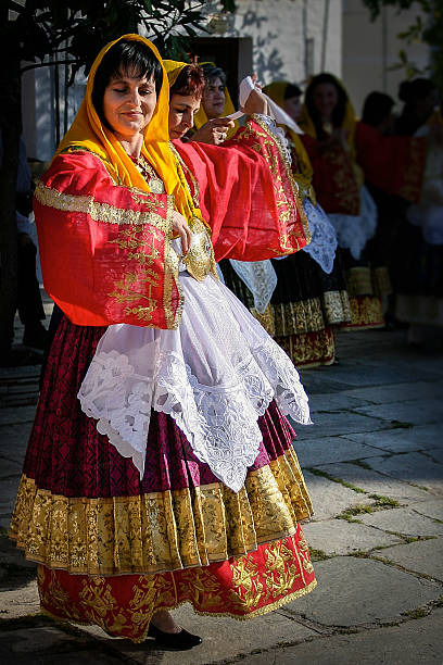 Traditional Bulgarian female folklore costume. Traditional wedding costume in Bulgaria.