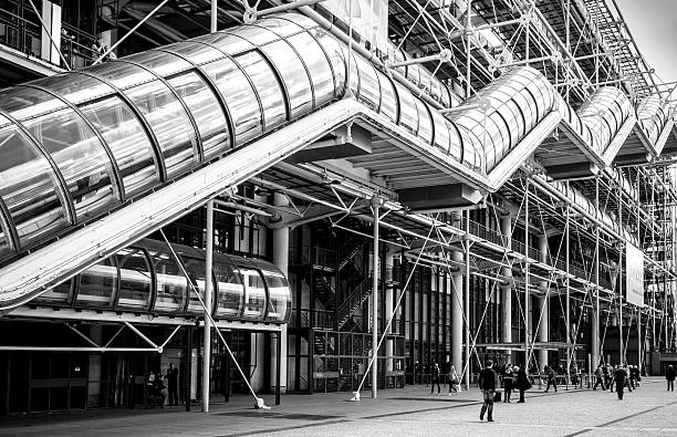 Paris, France - May 12, 2012: front facade of Centre George Pompidou, designed by architects Renzo Piano and Richard Rogers. Today it hosts one of the most important museum of Modern Arts and a huge art library. It is named after George Pompidou, resident of france from 1969 to 1974.