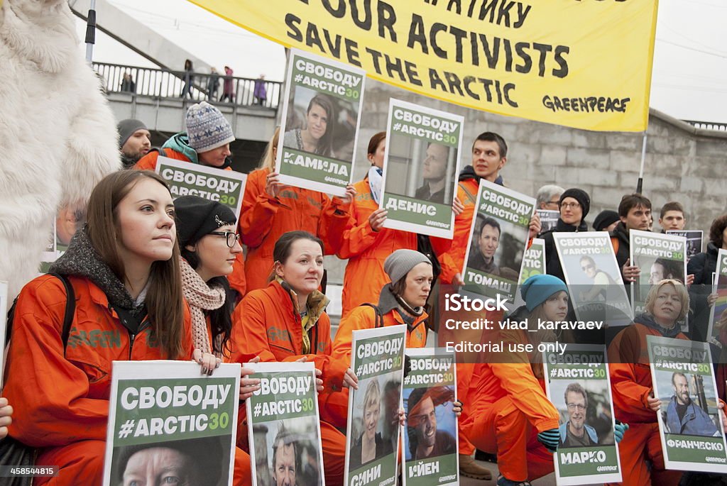 Meeting in Unterstützung von 30 Greenpeace Aktivisten, Moskau, Russland. - Lizenzfrei Amerikanische Bürgerrechtsbewegung Stock-Foto