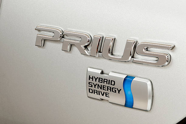 Toyota Prius Name Plate with Hybrid Synergy Drive Medallion stock photo