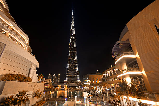 Burj Khalifa Night Shot from Dubai Mall stock photo