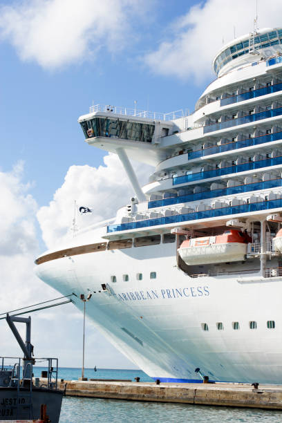 Oranjestad, Aruba - March 4, 2011: The front portion of the Princess Caribbean Princess cruise ship docked in the port of Oranjestad Aruba.