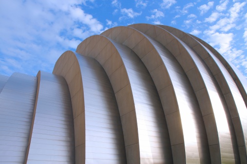 Kansas City, United States - June 25, 2013: Kauffman Center for the Performing Arts building on June 25, 2013 in Kansas City, Missouri. Famous building was completed in 2011 and is an example of Structural Expressionism.