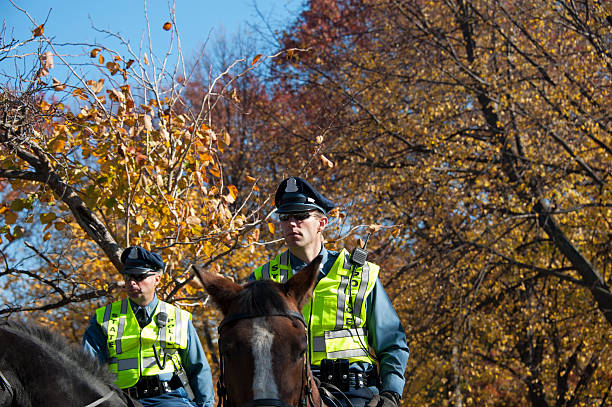 polícia com rowds no desfile de red sox campeonatos - boston red sox imagens e fotografias de stock