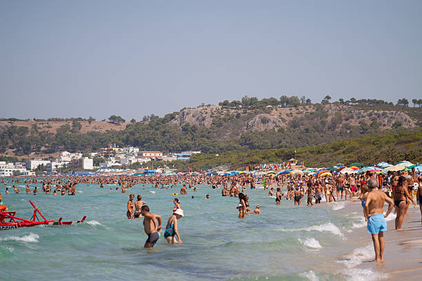 Gallipoli, Italy: August 20, 2010: Crowed beach in Gallipoli. It\\'s one of the most beautiful places in Salento
