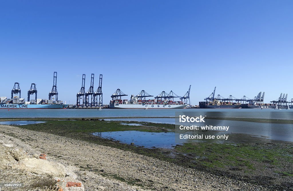 Felixstowe Shotley ポートから - Maerskのロイヤリティフリーストックフォト