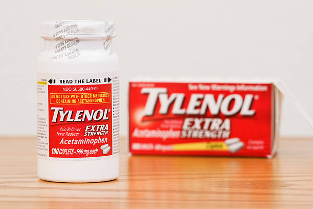 Sealed Bottle of Extra Strength Tylenol Caplets with Box stock photo