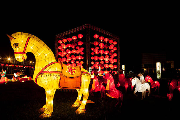 Hong Kong, China - September 4, 2011: Lanterns are displayed as part of Mid-Autumn Festival celebration at Hong Kong West Kowloon Waterfront Promenade, Hong Kong. The Mid-Autumn Festival is held on the 15th day of the eighth month in the Chinese calendar.