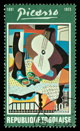 Sacramento, California, USA - January 11, 2011: A 1974 Togo postage stamp depicting a portion of a Picasso painting titled &amp;amp;amp;amp;amp;quot;Mandolin and Guitar&amp;amp;amp;amp;amp;quot;, painted in 1924.