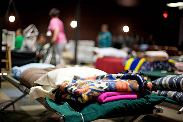 Joplin Missouri deadly F5 Tornado homeless shelther Joplin, United States - May 25, 2011: Public shelther cots where homeless residents stay only a few days following a destructive and deadly F5 tornado May 22, 2011 eyecrave stock pictures, royalty-free photos & images