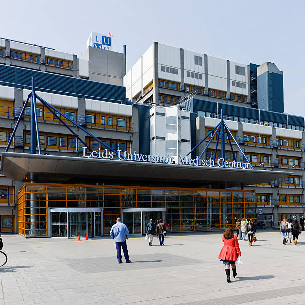 Leiden, South Holland, the Netherlands - April 15, 2011 : People walking in front of the main entrance of the Leiden University Medical Center, one of the eight medical centres in the Netherlands.