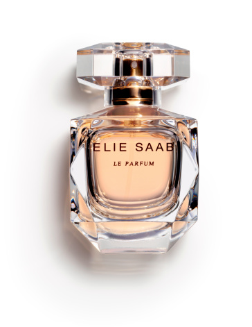 Paris, France - July 02, 2011: The first fragrance from the Lebanese haute couture designer Elie Saab Le Parfum bottle against a white background. The fragrance was created in 2011 by Francis Kurkdjian, and the bottle designed by Sylvie de France.