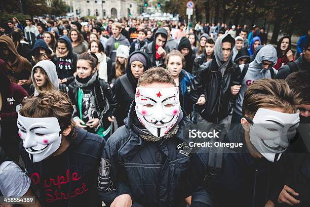 Milan Students Manifestation On October 4 2013 Stock Photo - Download Image Now - 2013, Adult, Assertiveness