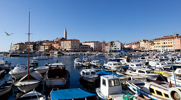 Rovinj Rovinj, Croatia - October 10, 2009: Historic town and harbour of Rovinj in Croatia. Autuum scenery with a view over the harbour. rovinj harbor stock pictures, royalty-free photos & images