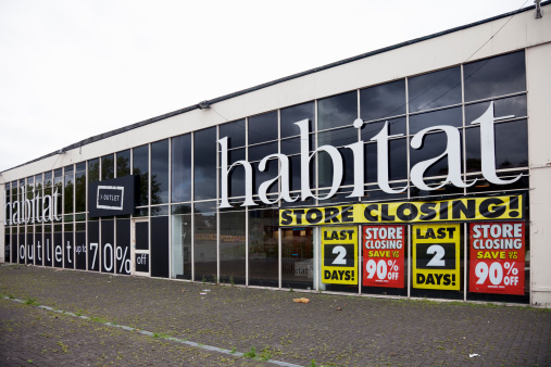 Manchester, UK - September 10, 2011: Habitat home furnishings store closing down. Habitat Retail Ltd was founded in 1964, but on 24th June 2011 all but three UK Habitat stores were put into administration, with the brand and the three London stores being sold to Home Retail Group.