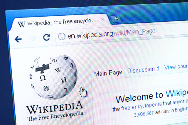 Wikipedia webpage on the browser Izmir, Turkey - March 16, 2011: Close up of Wikipedia\'s main page on the web browser. Wikipedia is the biggest encyclopedia on the web. wikipedia stock pictures, royalty-free photos & images