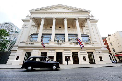 London, UK - May 01, 2001: Exterior front view of Royal Opera House. The Royal Opera House is an opera house and performing arts venue in Covent Garden.