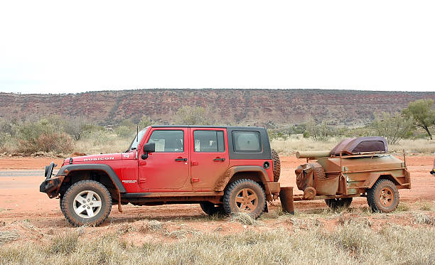 Red Jeep Wrangler And Trailer Mereenie Loop Northern Territory Stock Photo  - Download Image Now - iStock