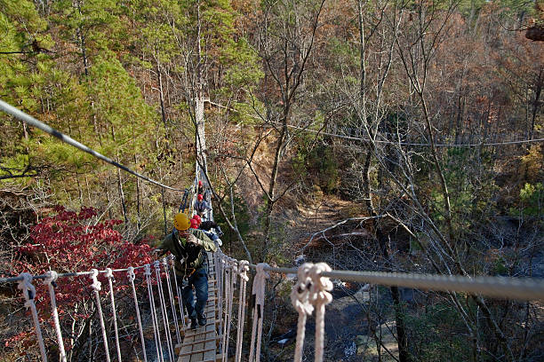 Suspension bridge adventure and canopy tour ZIPQUEST stock photo