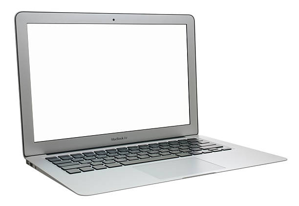 macbook air mit einem leeren bildschirm - apple macintosh stock-fotos und bilder