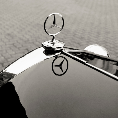 Milan, Italy - May 11, 2011: Detail of the emblem logo on a Mercedes-Benz 1935 200 W21