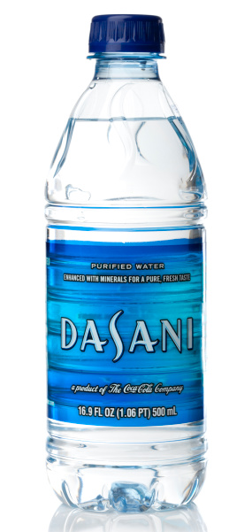 Belen, New Mexico, USA - February 26, 2011: A 16.9 oz. (500 mL) bottle of DASANI purified non-carbonated water, a product of the Coca-Cola Company.
