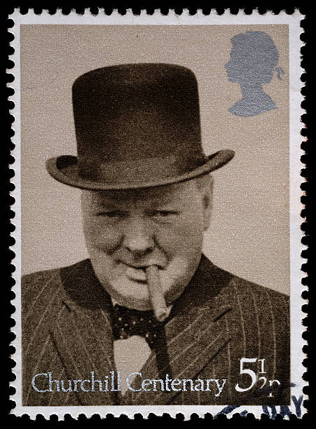 Winston Churchill Postage Stamp Exeter, United Kingdom - May 25, 2011: British Used Postage Stamp showing portrait of Sir Winston Churchill, stamp printed and issued in 1974 winston churchill prime minister stock pictures, royalty-free photos & images